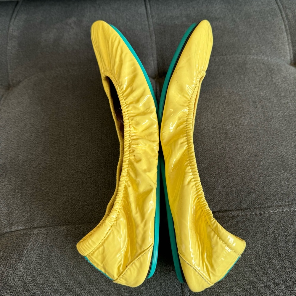 Tieks Yellow Flats with Green Soles - Picture 8 of 14